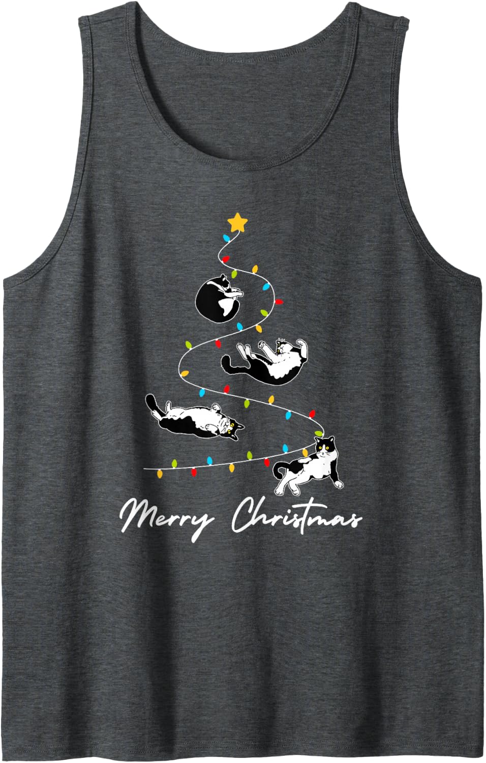 Cute Tuxedo Cats Christmas Tree Lights Owner Cat Lover Sleeveless Tank Top - Dark Heather Grey