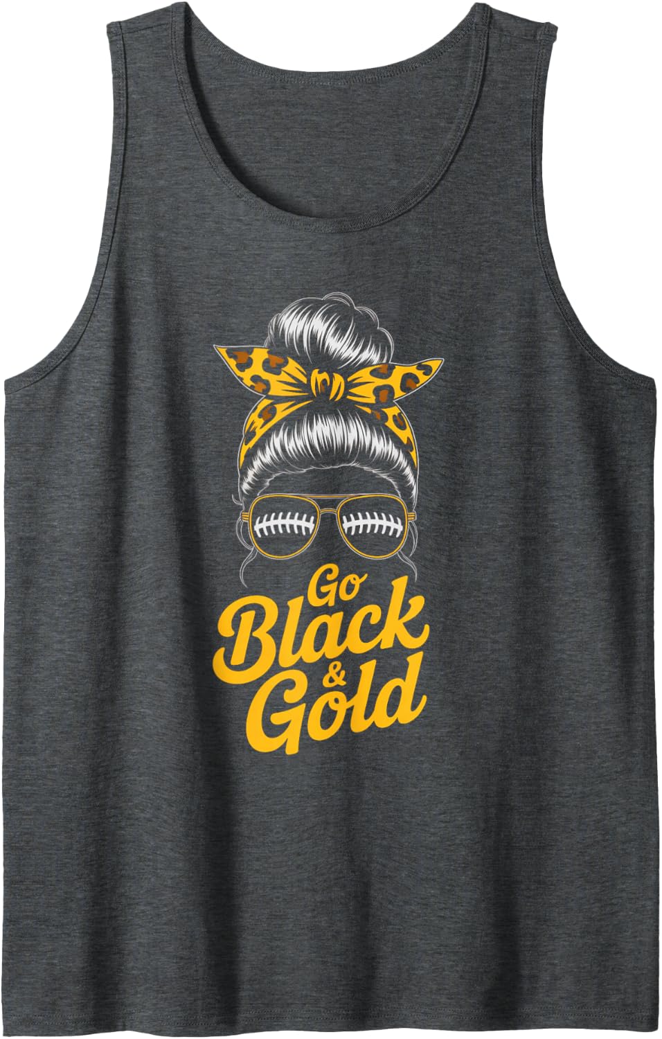 Bruh Let's GO Black Gold Football Mom High School Sports Sleeveless Tank Top - Dark Heather Grey