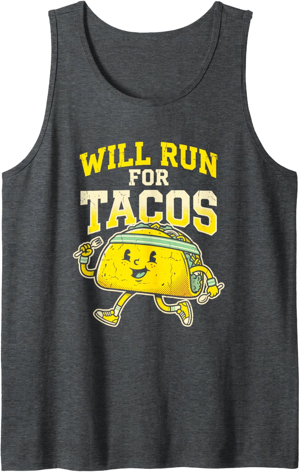 Will Run for Tacos Runner Jogger Marathon Athlete Sleeveless Tank Top - Dark Heather Grey