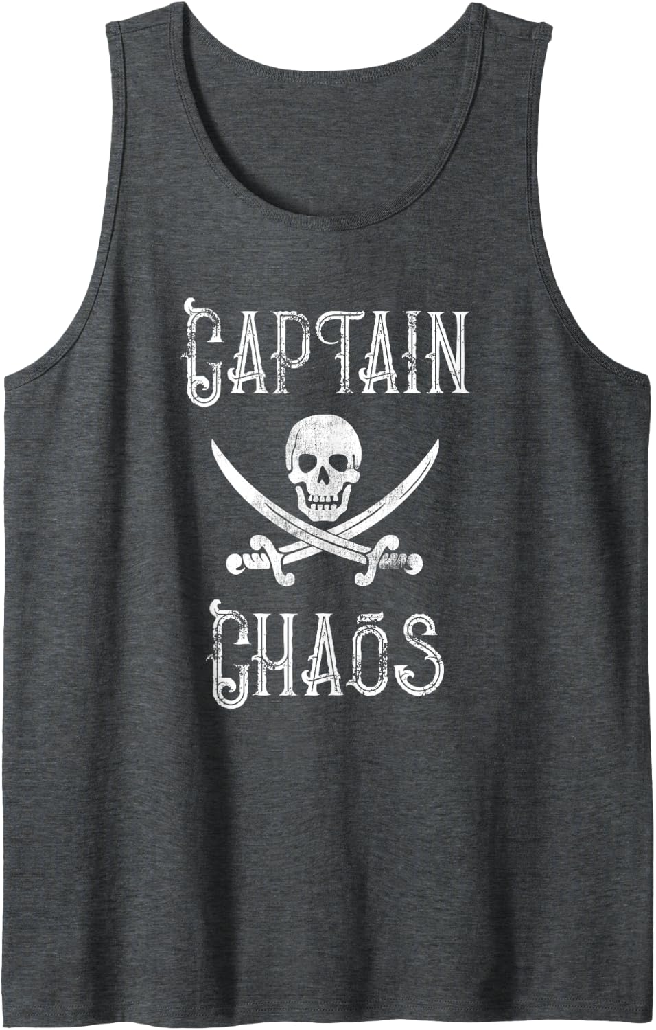 Funny Captain Chaos Retro Pirate Pontoon Boating Tank Top - Dark Heather Grey