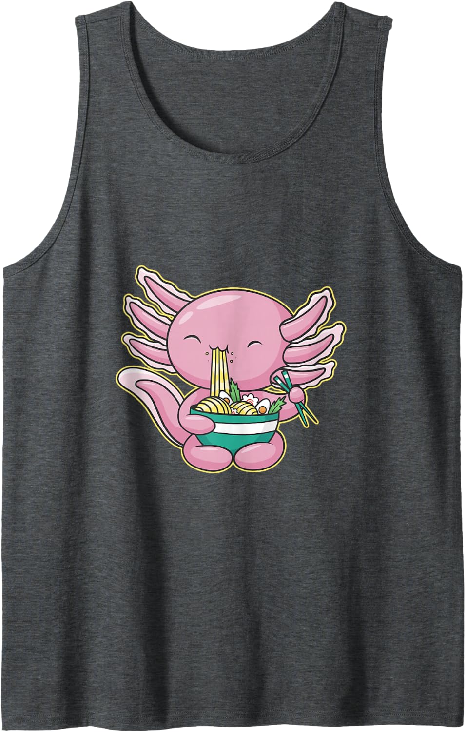 Axolotl Eating Ramen Bowl Kawaii Style Japanese Cuisine Sleeveless Tank Top - Dark Heather Grey