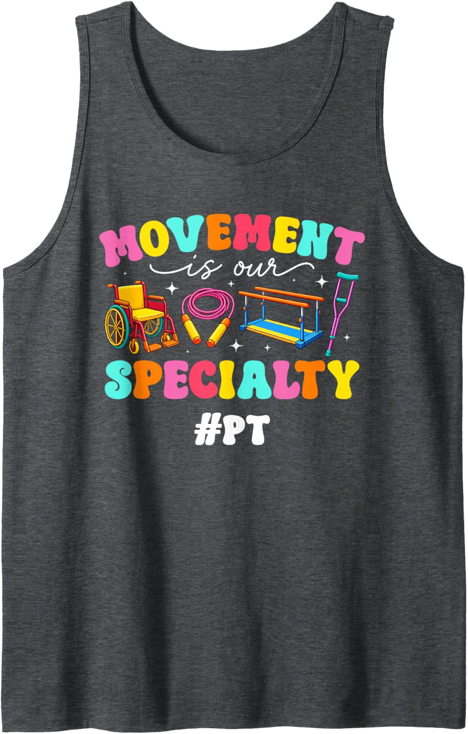 Groovy PT Therapist Physical Therapist Appreciation Month Sleeveless Tank Top - Dark Heather Grey