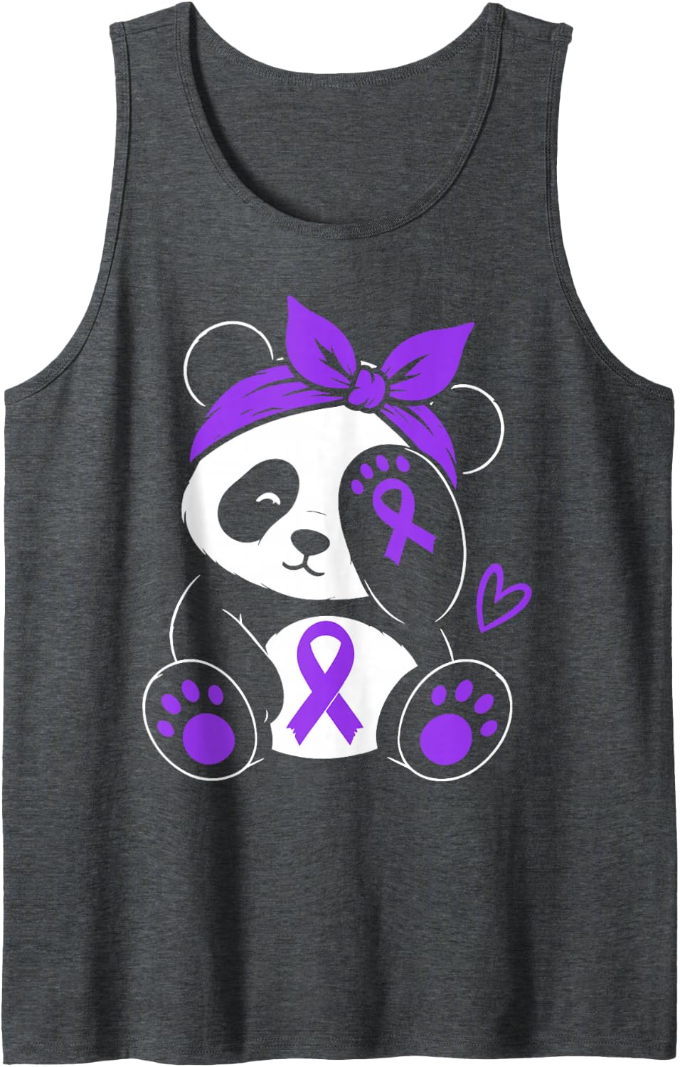 Alzheimer’s Awareness Purple Bandana Panda Ribbon Caregivers Sleeveless Tank Top - Dark Heather Grey