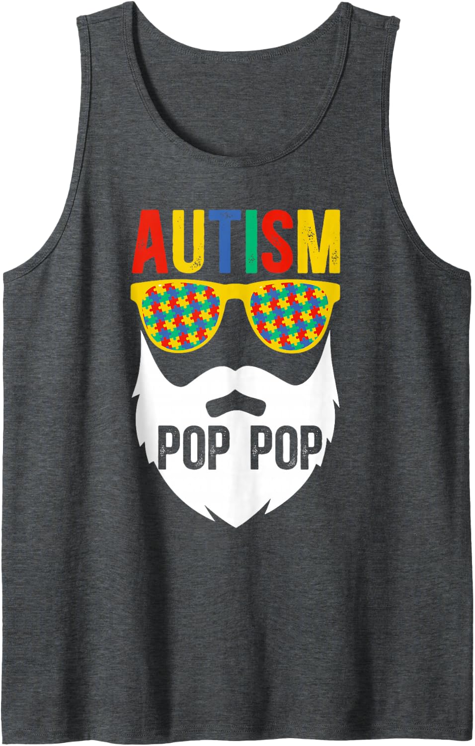 Men's Autism Pop Pop Autism Awareness Autism Warrior Pop Pop Sleeveless Tank Top - Dark Heather Grey