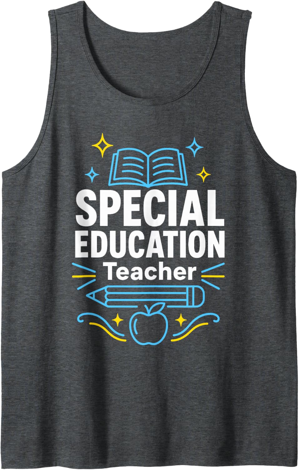 Special Education Teacher Book Pencil Apple Sleeveless Tank Top - Dark Heather Grey