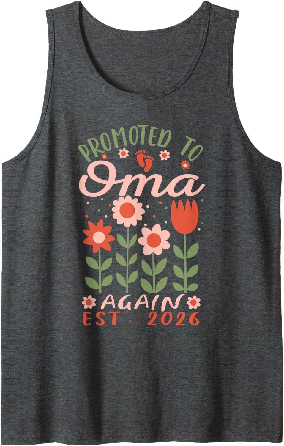 Promoted to Oma Again Est. 2026 German Grandma Sleeveless Tank Top - Dark Heather Grey