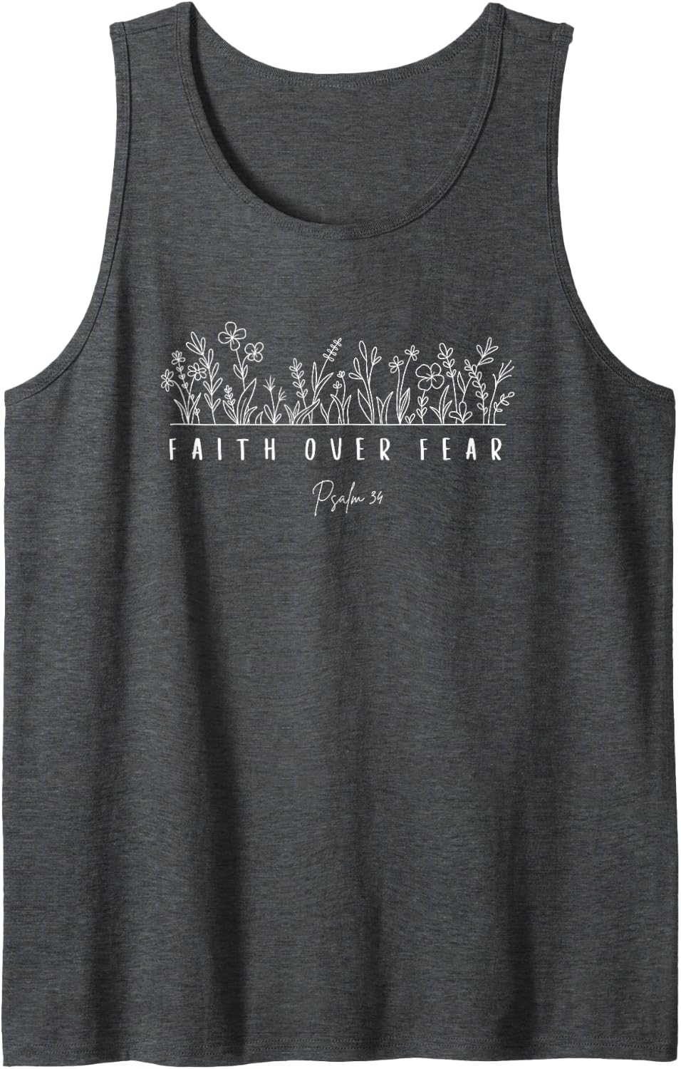 Faith Over Fear Psalm 34 Sleeveless Tank Top - Dark Heather Grey