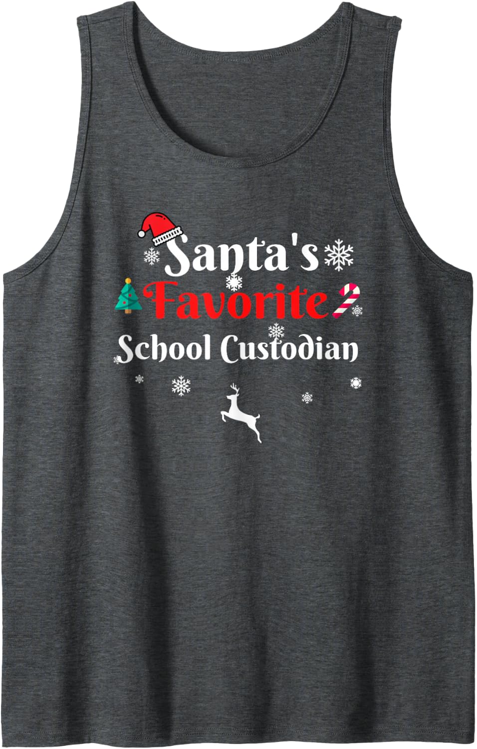 Santa's Favorite School Custodian Christmas Xmas Holiday Men Sleeveless Tank Top - Dark Heather Grey