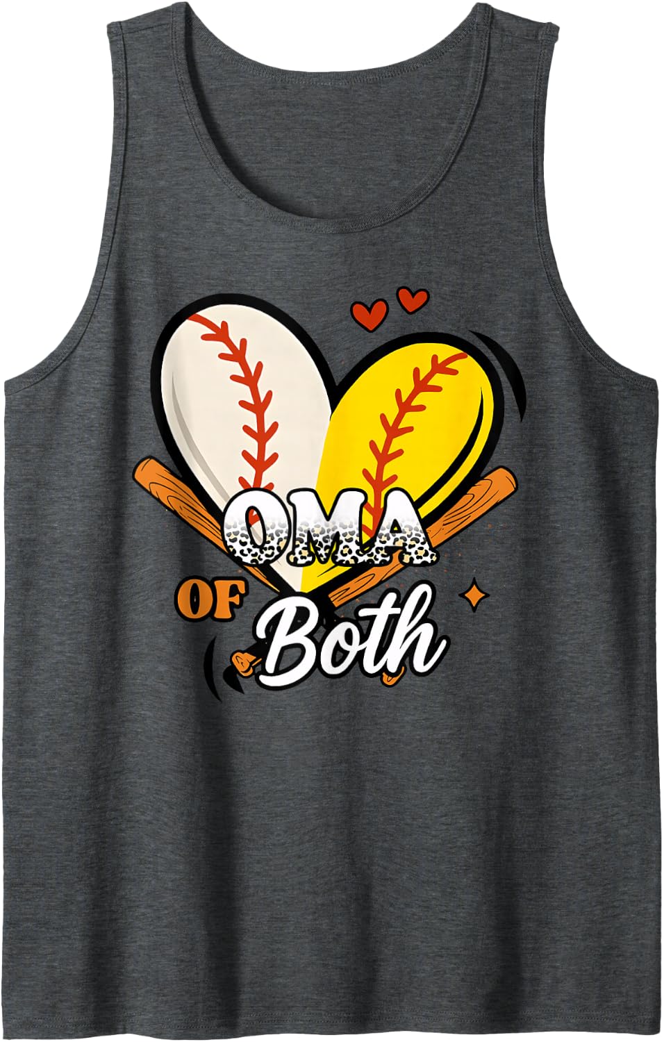 Oma of Both Baseball Softball Game Day Leopard Mom Design Sleeveless Tank Top - Dark Heather Grey