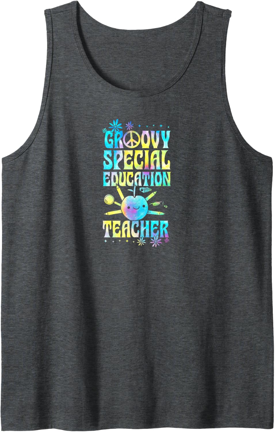 Groovy Special Education Teacher 60s Throwback Day Peace Sleeveless Tank Top - Dark Heather Grey