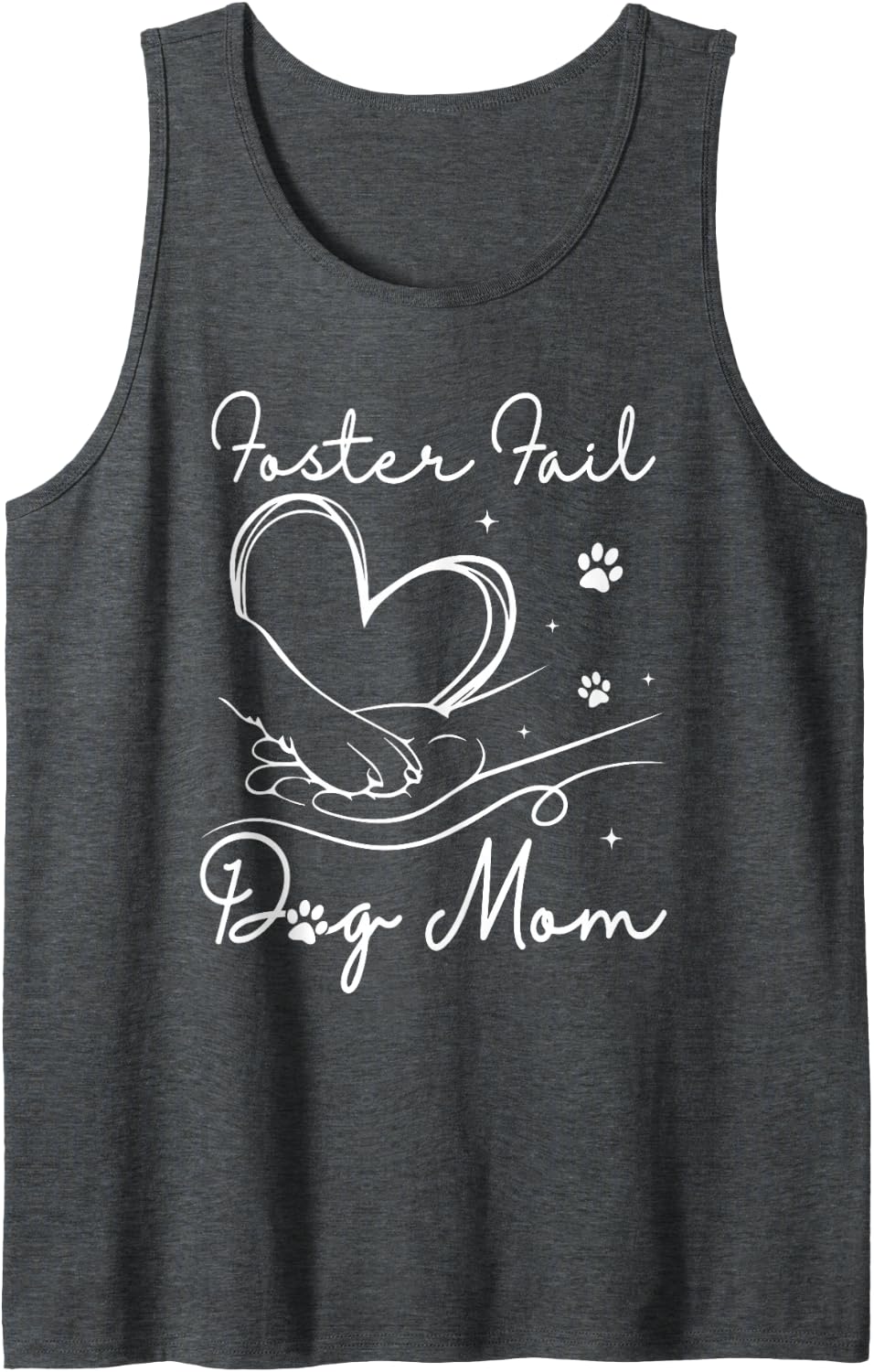 Foster Fail Dog Mom Rescue Dog Lover Heart Paw Design Sleeveless Tank Top - Dark Heather Grey