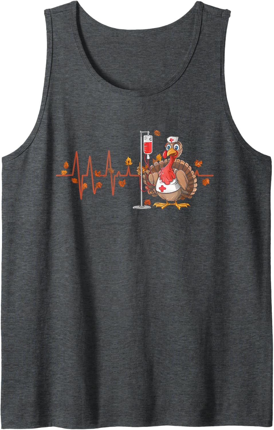 Thanksgiving Nurse Heartbeat Turkey Fall Scrub Top Women Sleeveless Tank Top - Dark Heather Grey