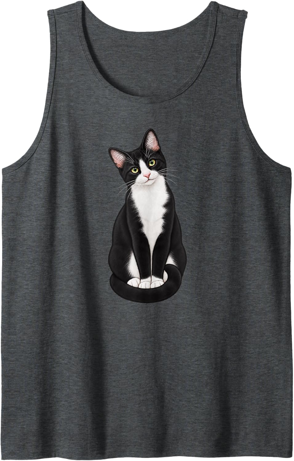 Womens Girls Moms Sitting Portrait Black White Tuxedo Cat Sleeveless Tank Top - Dark Heather Grey