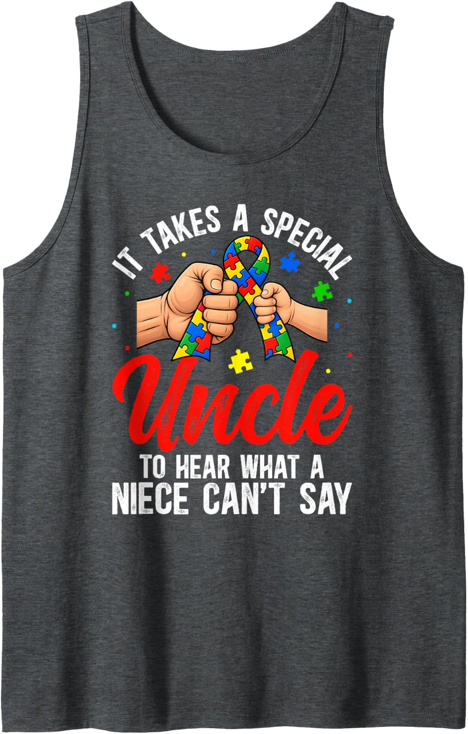 Men's Proud Autism Uncle Autism Warrior Uncle Autism Awareness Sleeveless Tank Top - Dark Heather Grey