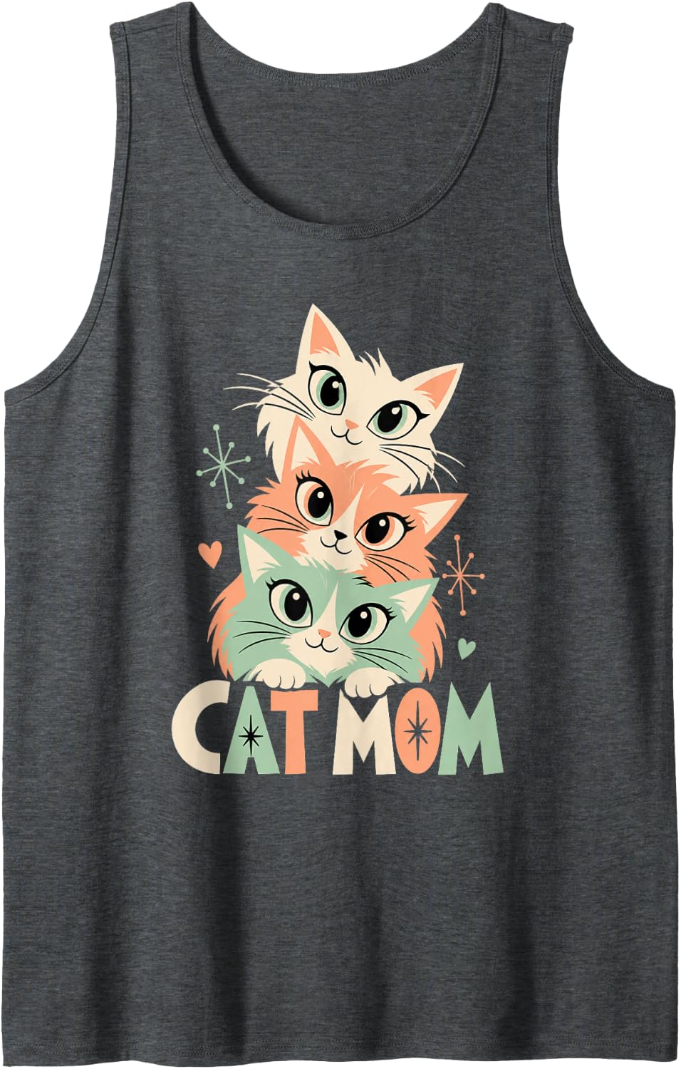 Cute Cat Mom Retro Pastel Cats Feline Lover Sleeveless Tank Top - Dark Heather Grey