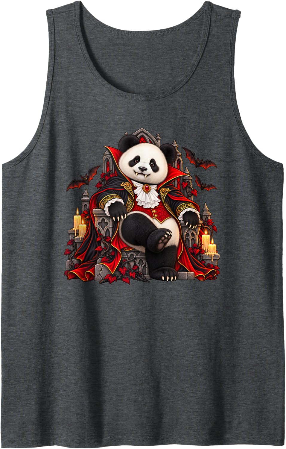 Panda Bear Vampire Halloween Sleeveless Tank Top - Dark Heather Grey
