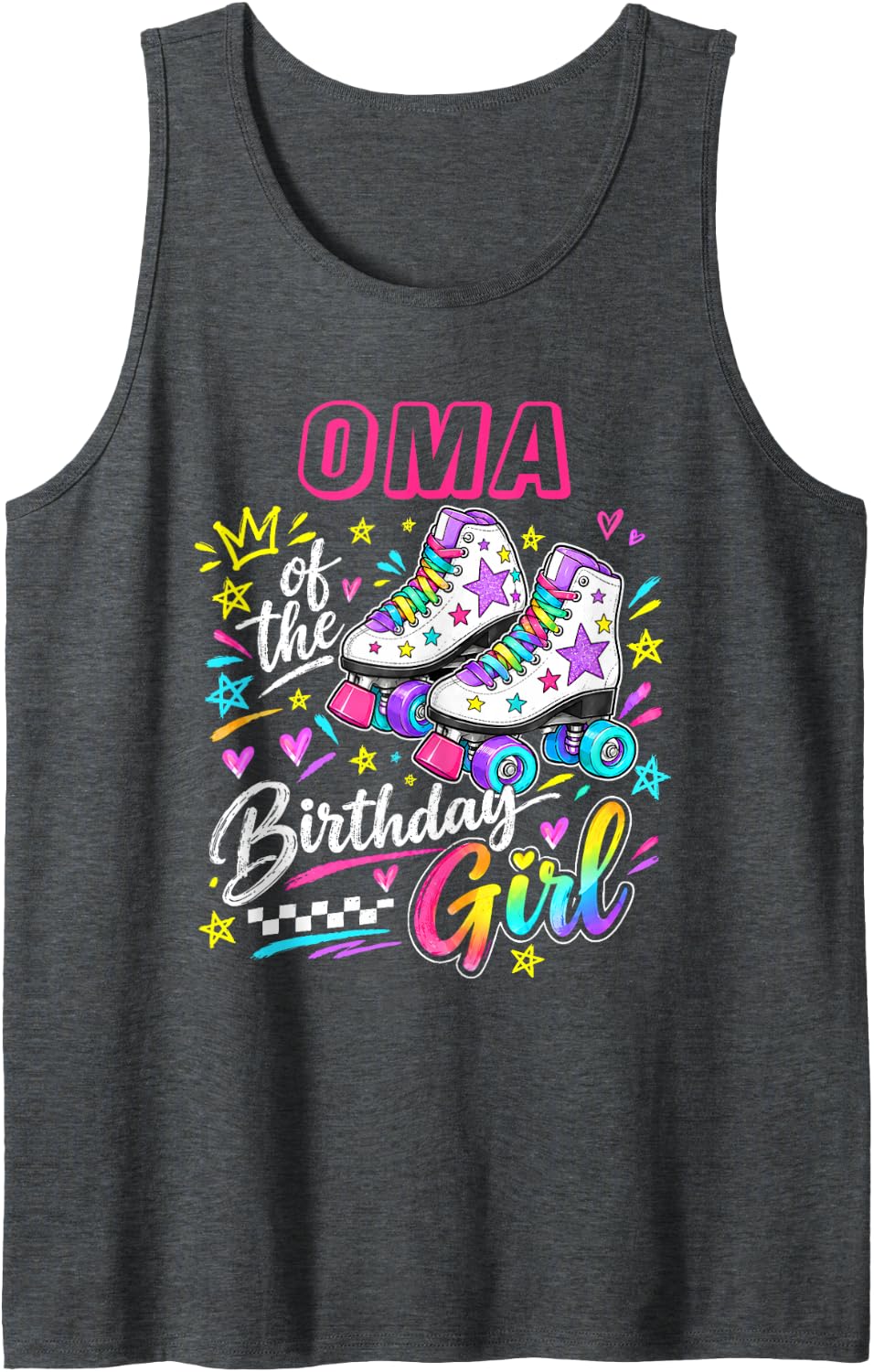 Family Oma of The Birthday Girl Rolling Skate Sleeveless Tank Top - Dark Heather Grey