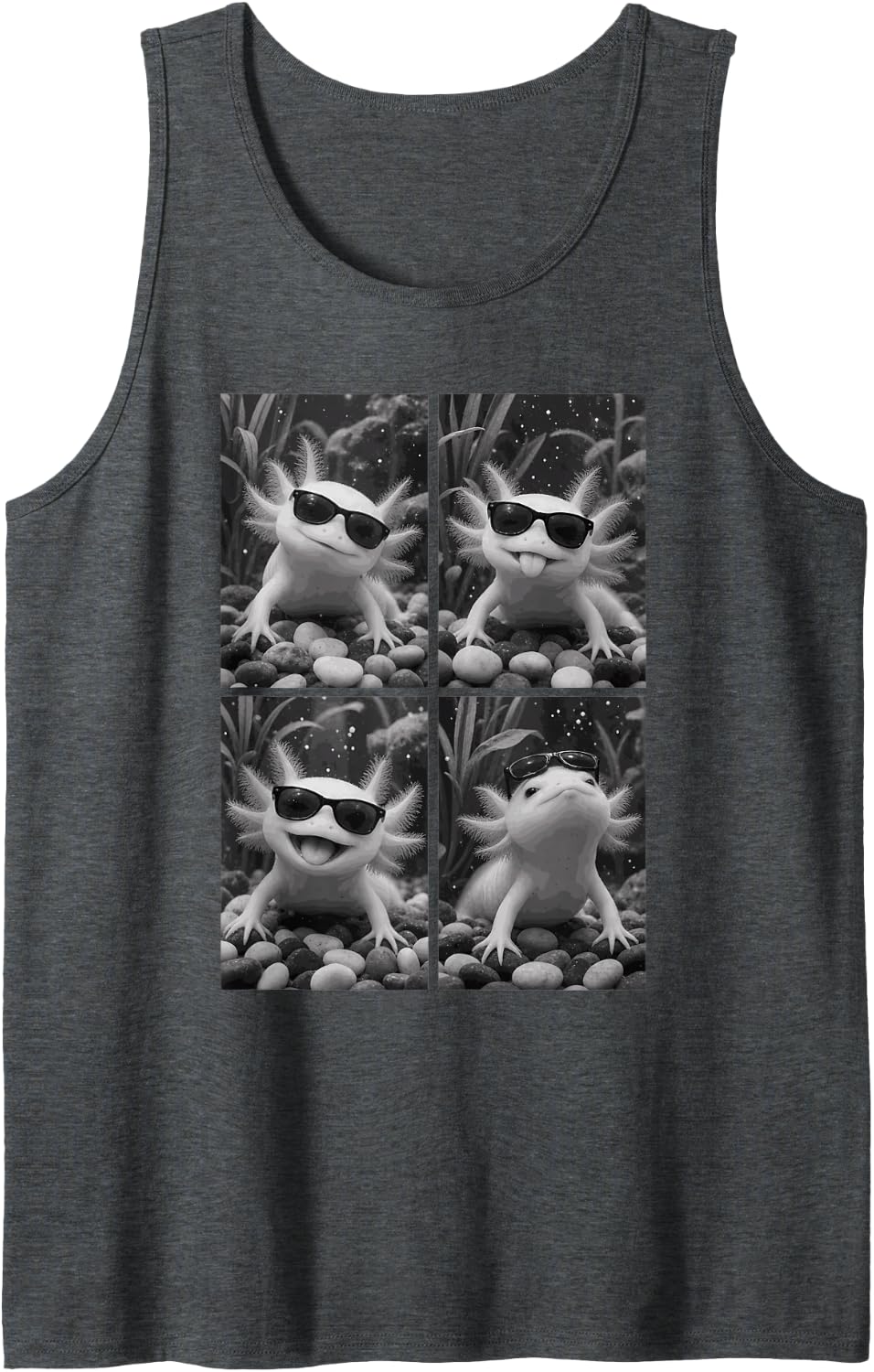 Axolotl Sunglasses Cool Animal Pet Lover Men Women Kids Sleeveless Tank Top - Dark Heather Grey