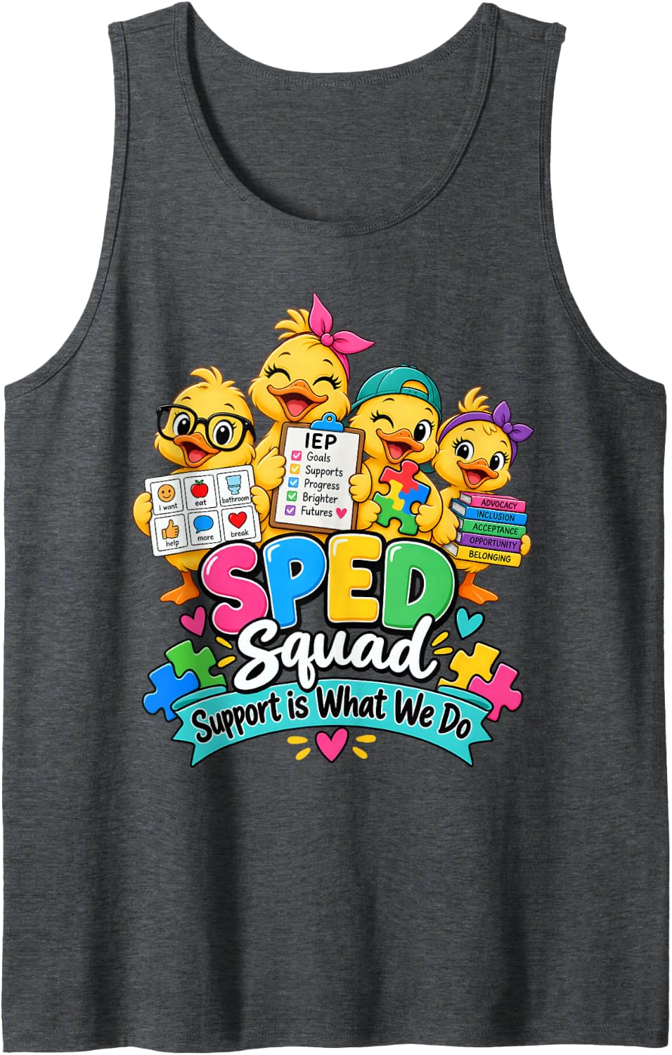 Sped Squad Support is What We Do Special Education Sleeveless Tank Top - Dark Heather Grey