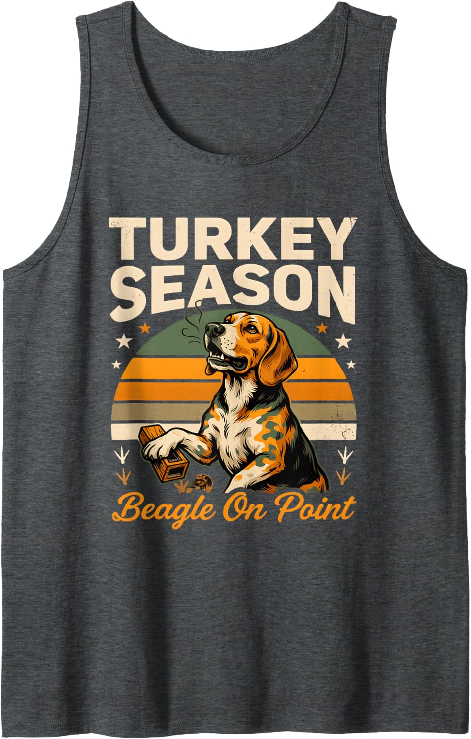 Beagle On Point Turkey Season Hunting Dog Sleeveless Tank Top - Dark Heather Grey