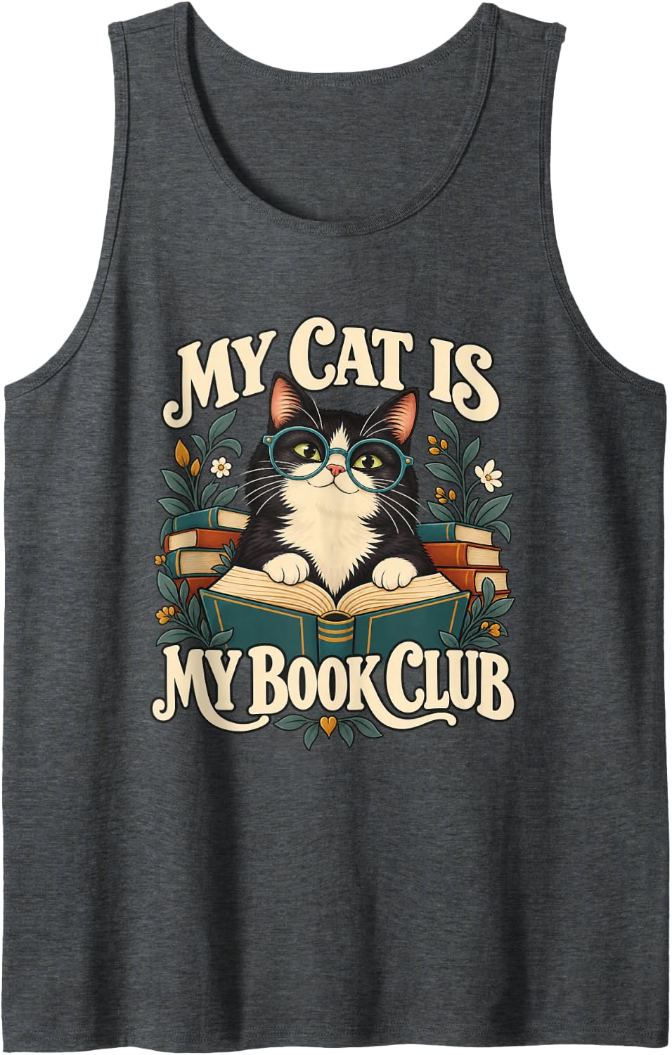 Cat Lover My - Book Club Reading Humor Sleeveless Tank Top - Dark Heather Grey