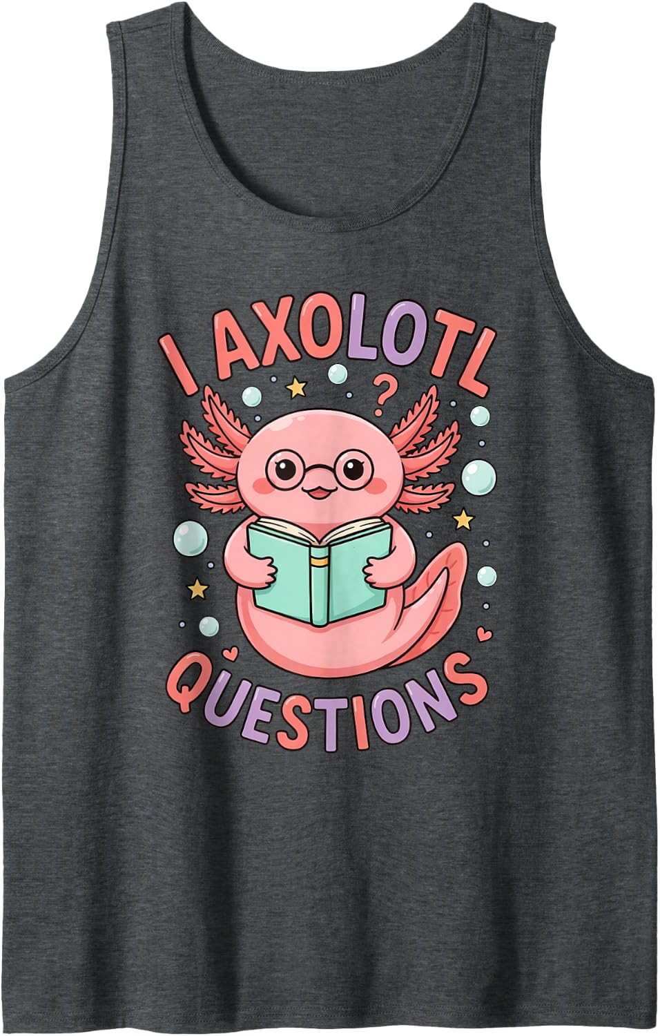 I Axolotl Questions Funny Cute Axolotl Retro Vintage Sunset Sleeveless Tank Top - Dark Heather Grey