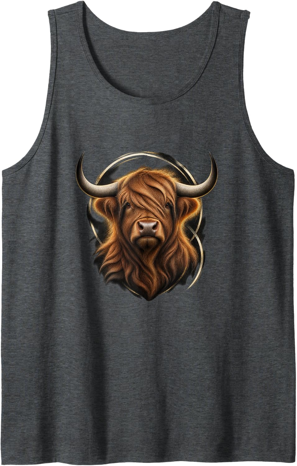 Highland Cow with Ivory Shadow Arches Rustic Art Sleeveless Tank Top - Dark Heather Grey