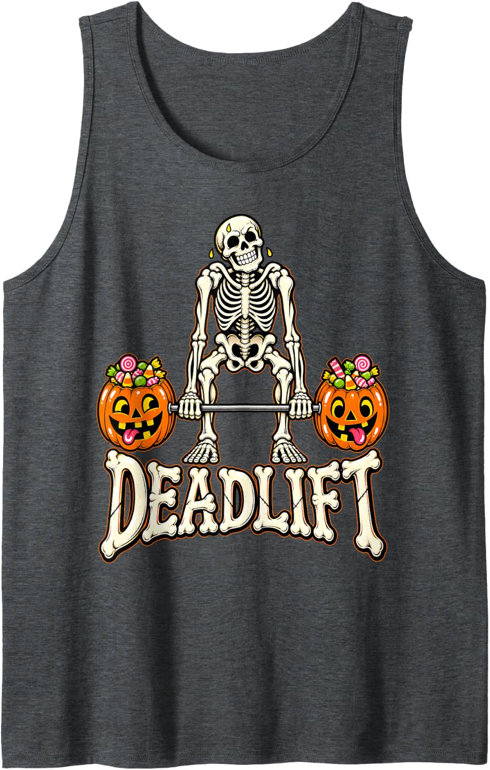 Funny Skeleton Deadlift Halloween Workout Fitness Gym Women Sleeveless Tank Top - Dark Heather Grey