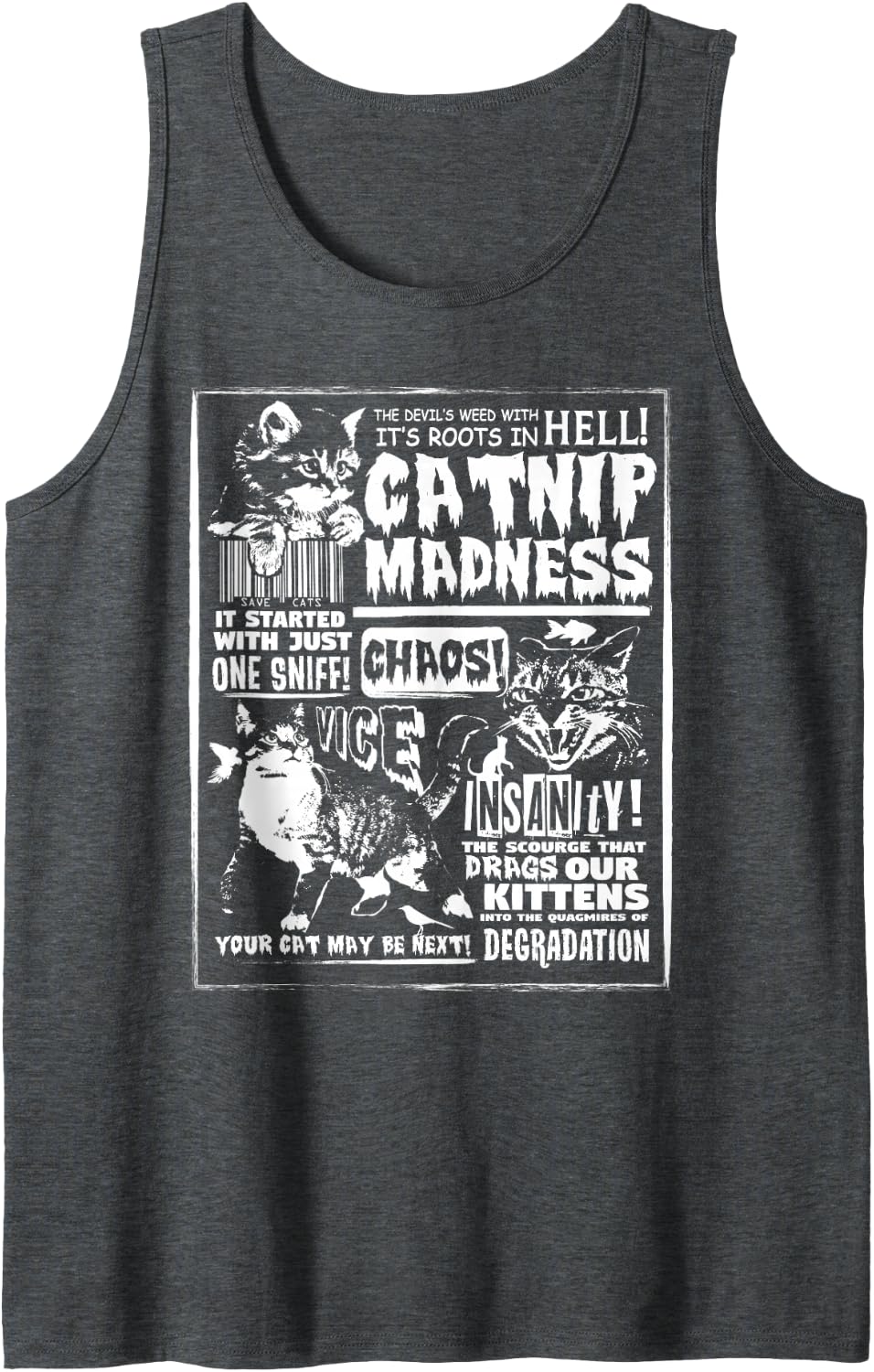 Catnip Madness Cute Kitten Cat Lover Gift for Cat Owners Tank Top - Dark Heather Grey