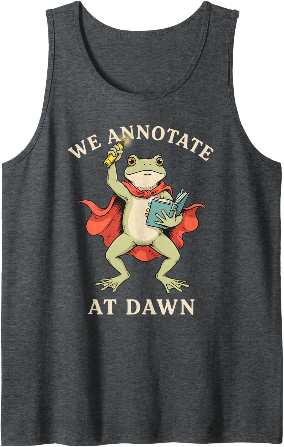 We Annotate At Dawn Frog Open Book Serif Art Sleeveless Tank Top - Dark Heather Grey