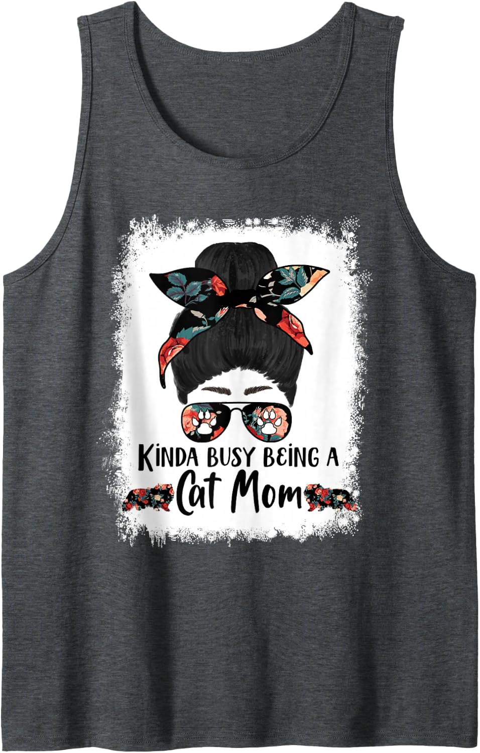 Kinda Busy Being A Cat Mom Himalayan Funny Messy Bun Sleeveless Tank Top - Dark Heather Grey