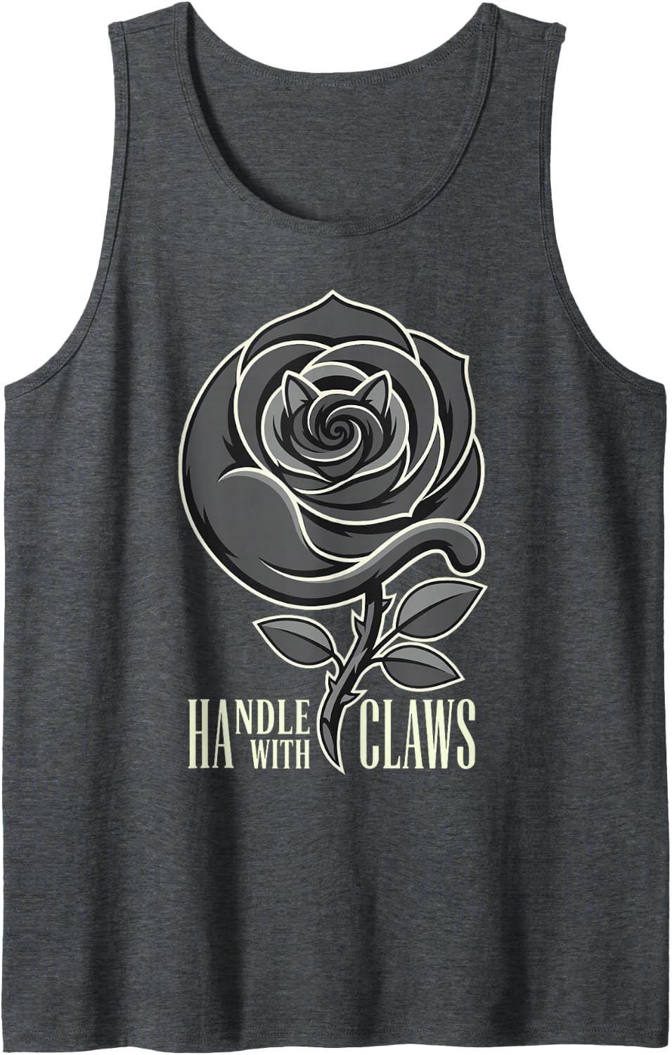 Cat Handle with Claws Funny Lover Rose Humor Mom Dad Purse Sleeveless Tank Top - Dark Heather Grey