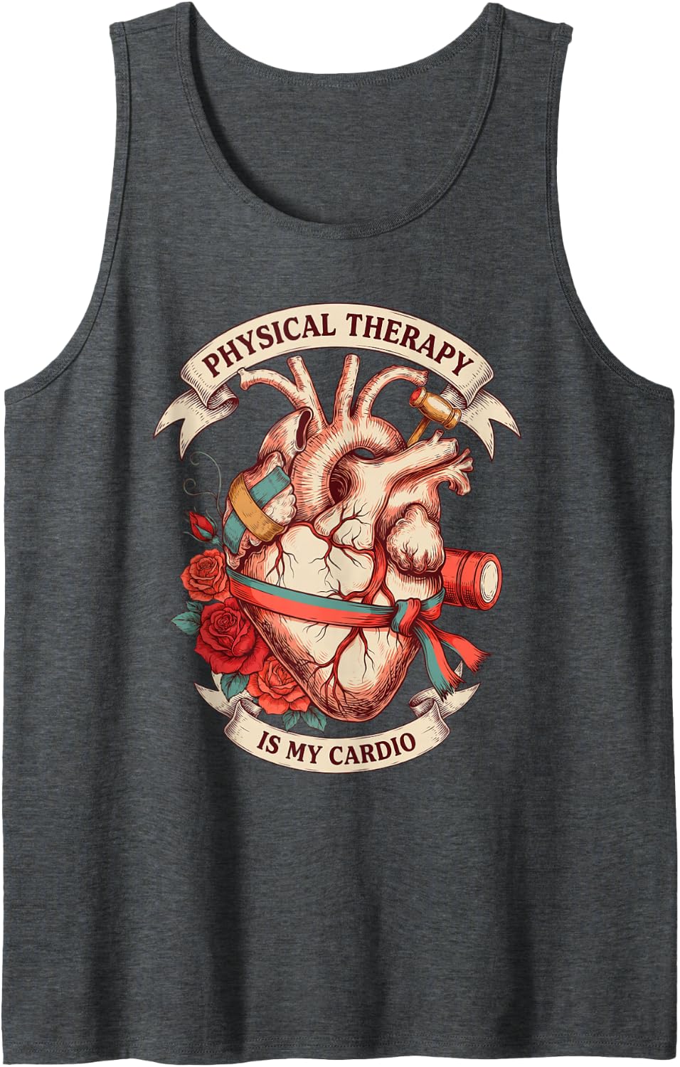 Physical Therapy is My Cardio Funny Physical Therapist Heart Sleeveless Tank Top - Dark Heather Grey
