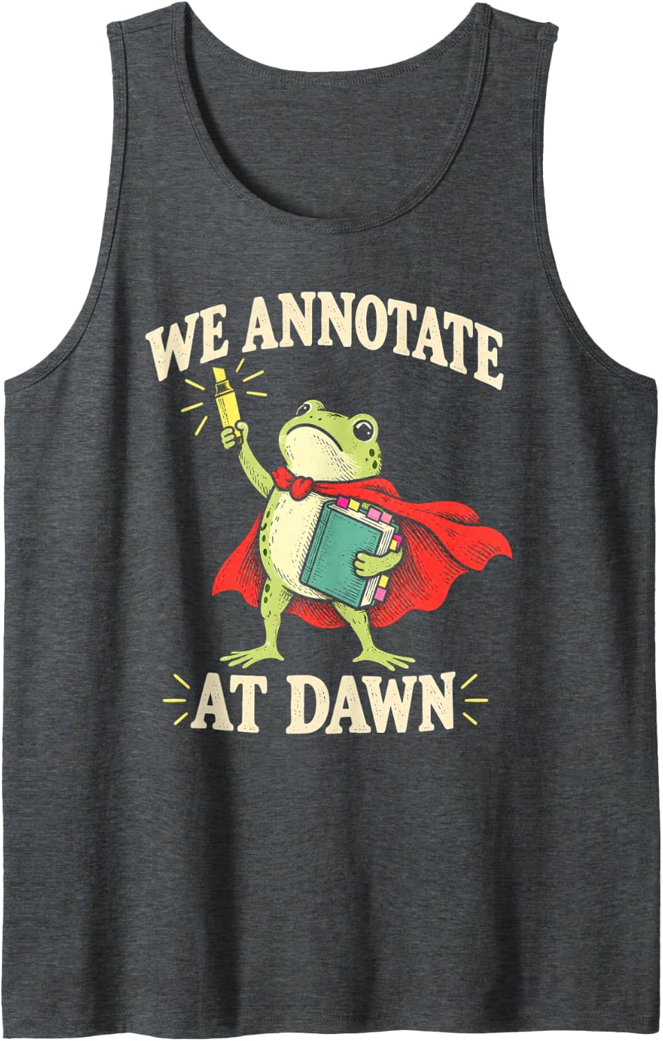 We Annotate At Dawn Frog Distressed Frog Art Sleeveless Tank Top - Dark Heather Grey