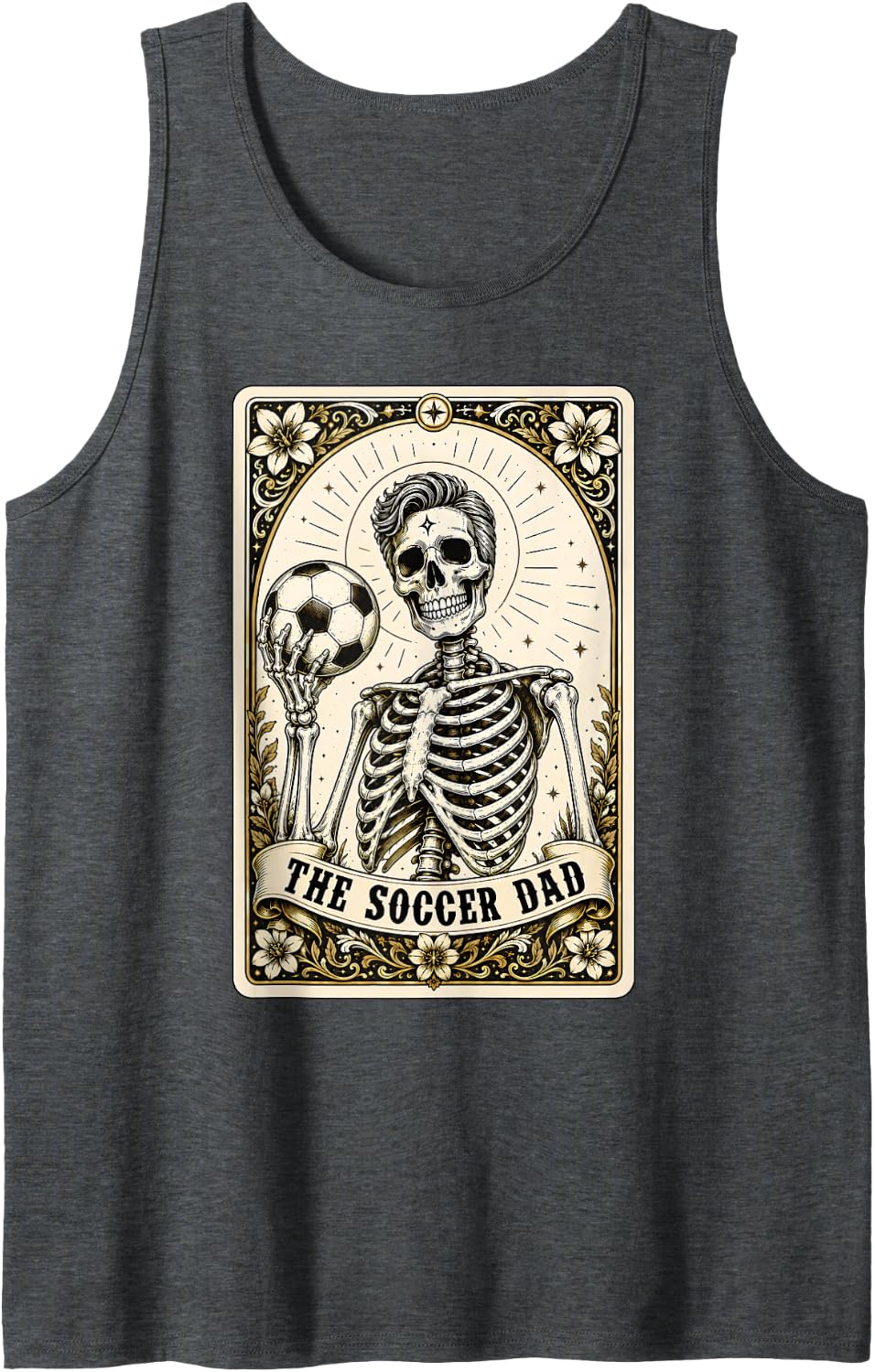 Soccer Dad Tarot Card Skeleton Happy Halloween Costume Men Sleeveless Tank Top - Dark Heather Grey