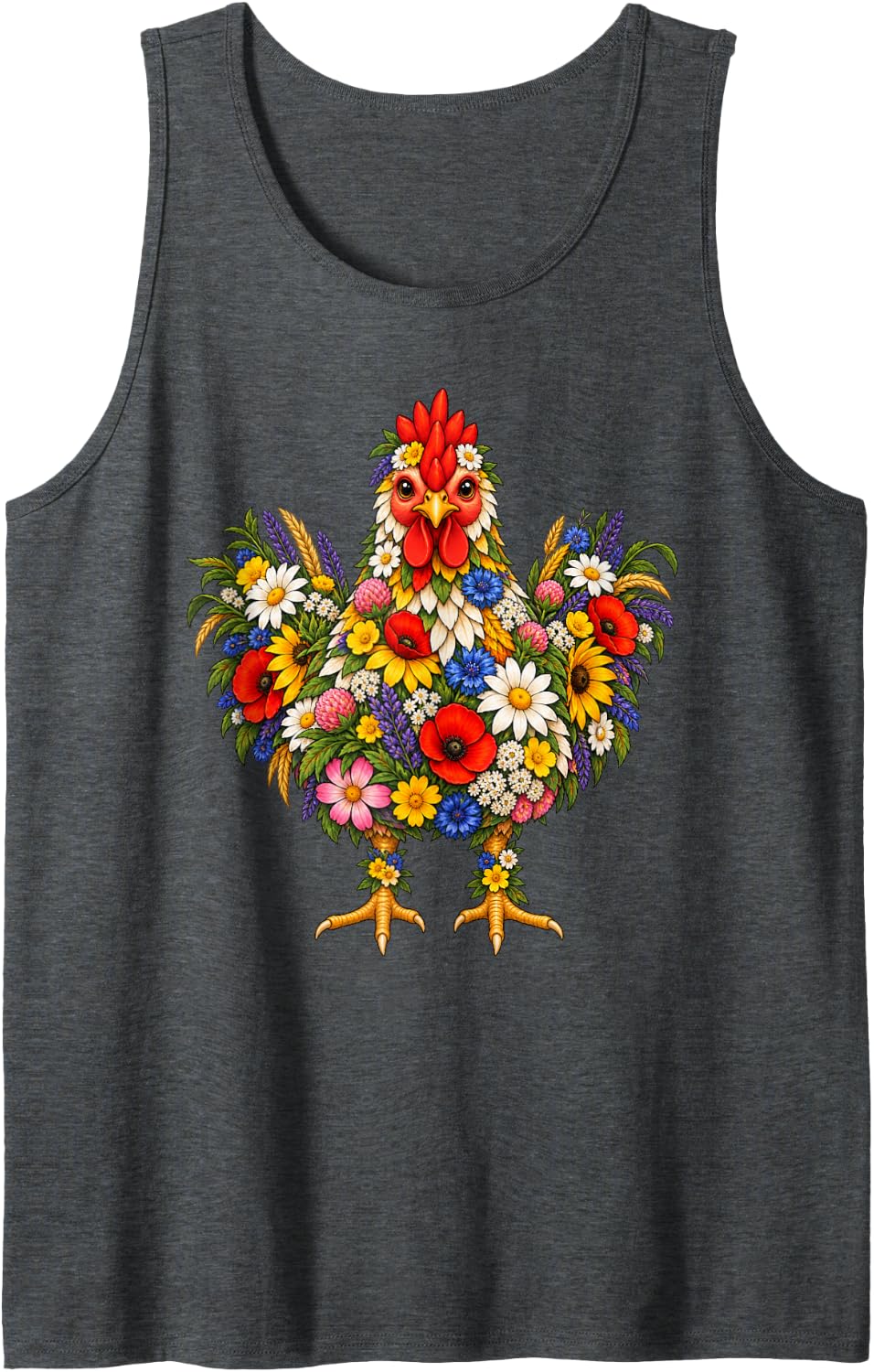 Wildflowers Chicken Flower Gardening Floral Sleeveless Tank Top - Dark Heather Grey