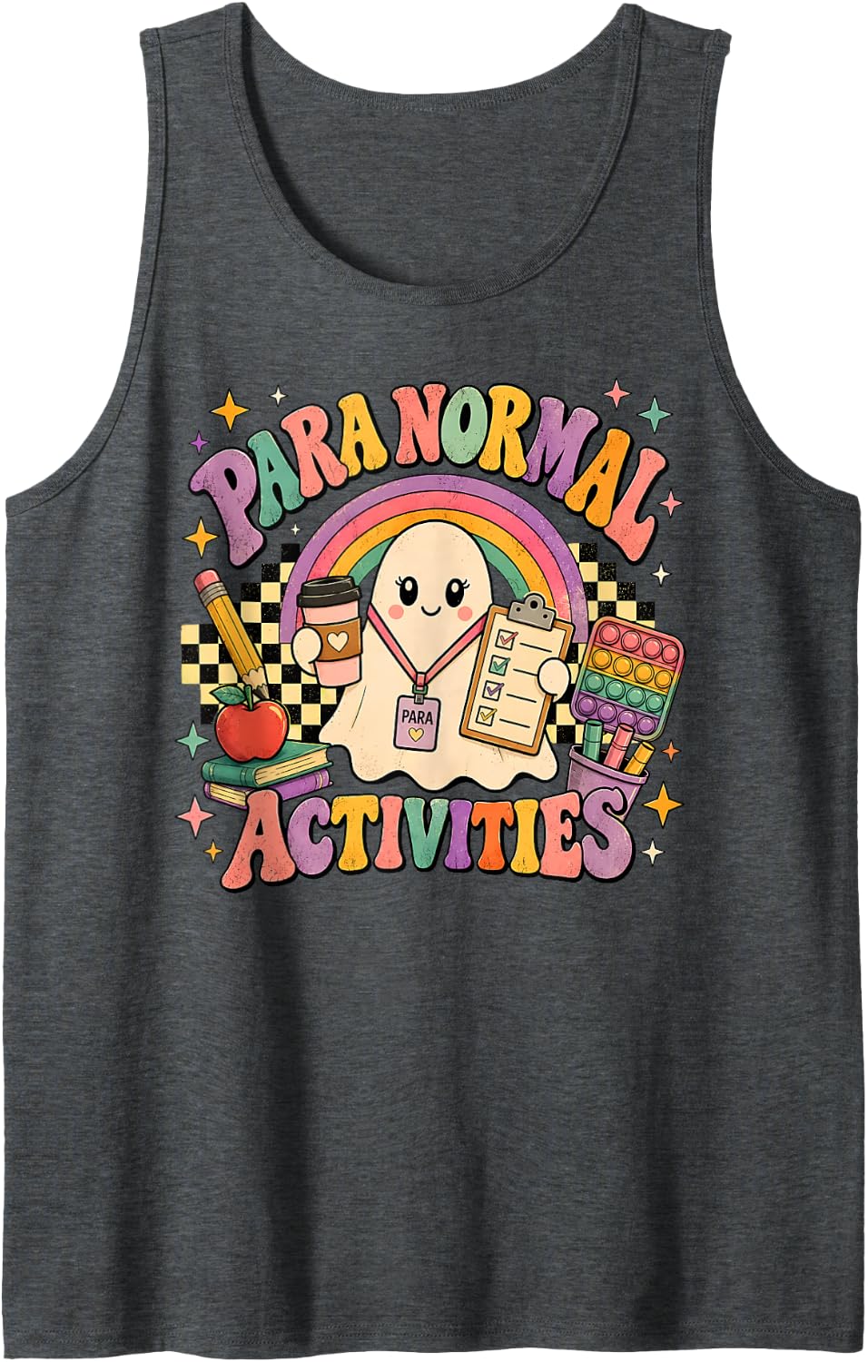 Ghost Paraprofessional Back to School para Teacher Halloween Sleeveless Tank Top - Dark Heather Grey