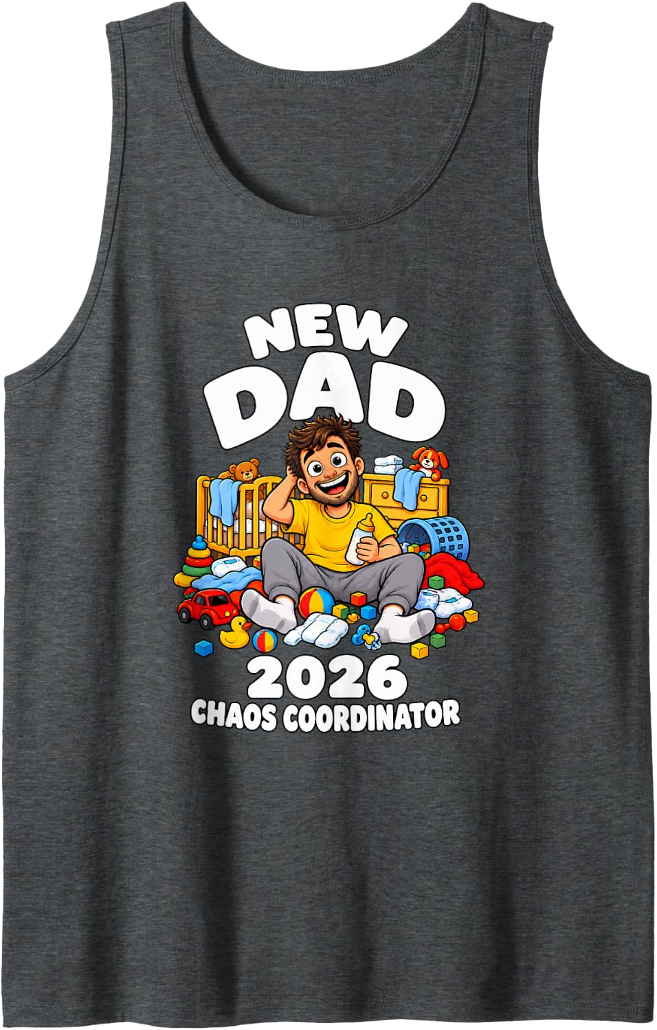 New Dad 2026 Chaos Coordinator Sleeveless Tank Top - Dark Heather Grey