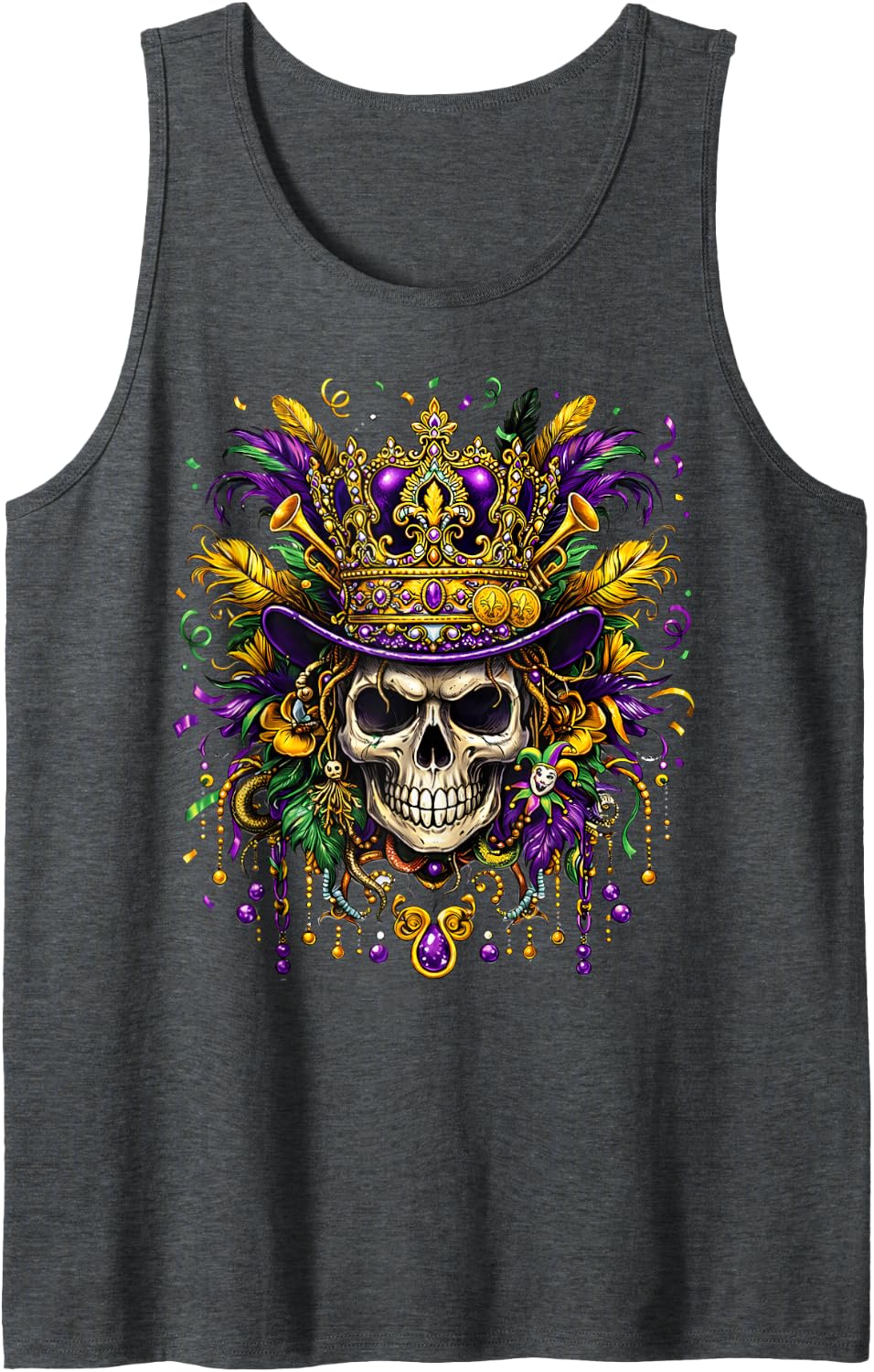 Mardi Gras Sugar Skull Carnival New Orleans Party Men Women Sleeveless Tank Top - Dark Heather Grey