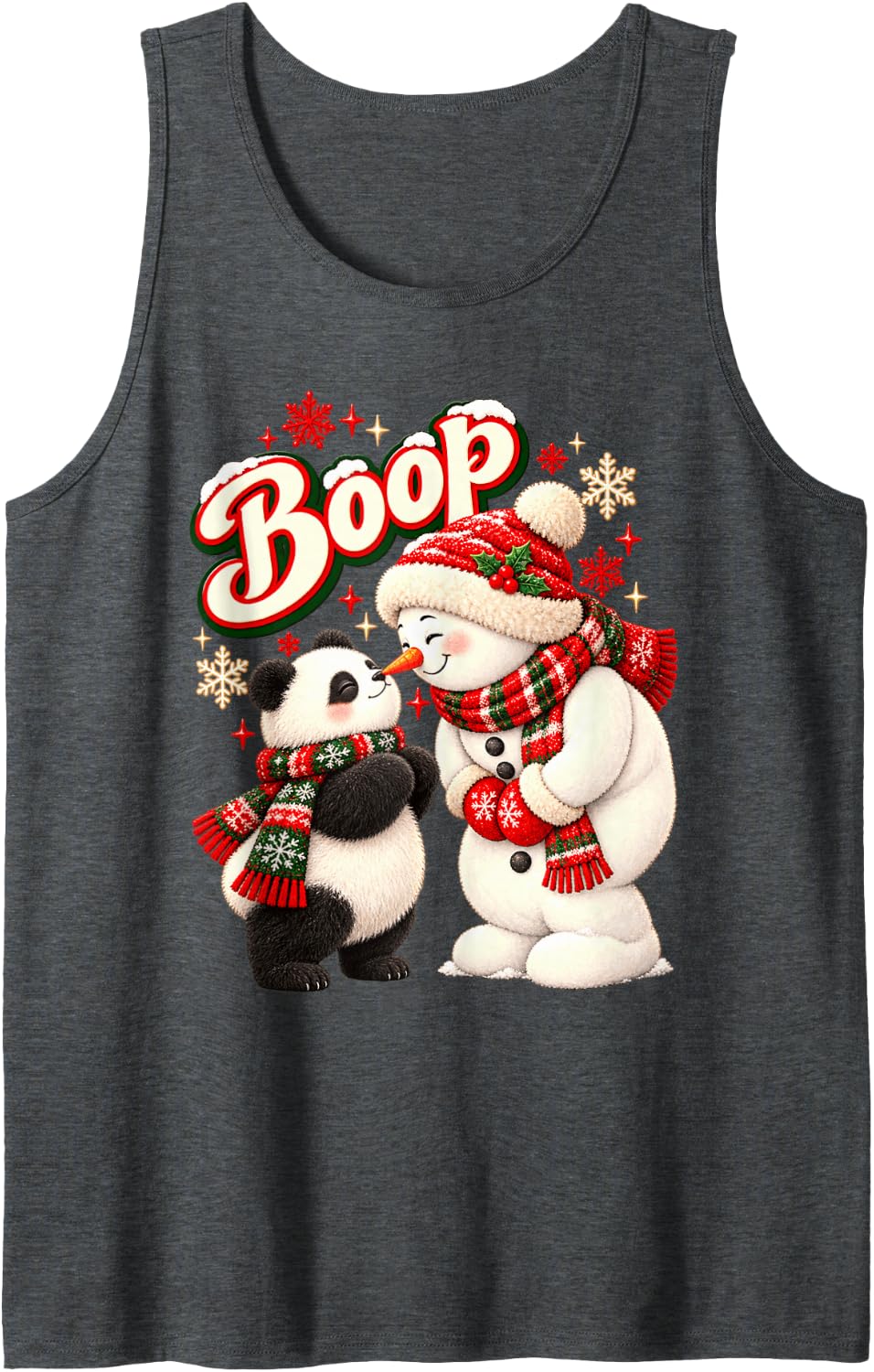 Boop Panda Snowman Sweet Winter Nose Sleeveless Tank Top - Dark Heather Grey