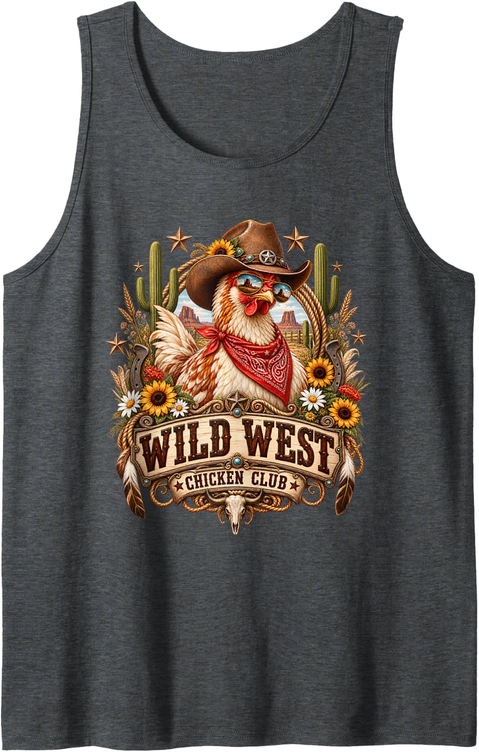 Chicken Lover Wild West Cowboy Cowgirl Western Farm Rustic Tank Top - Dark Heather Grey
