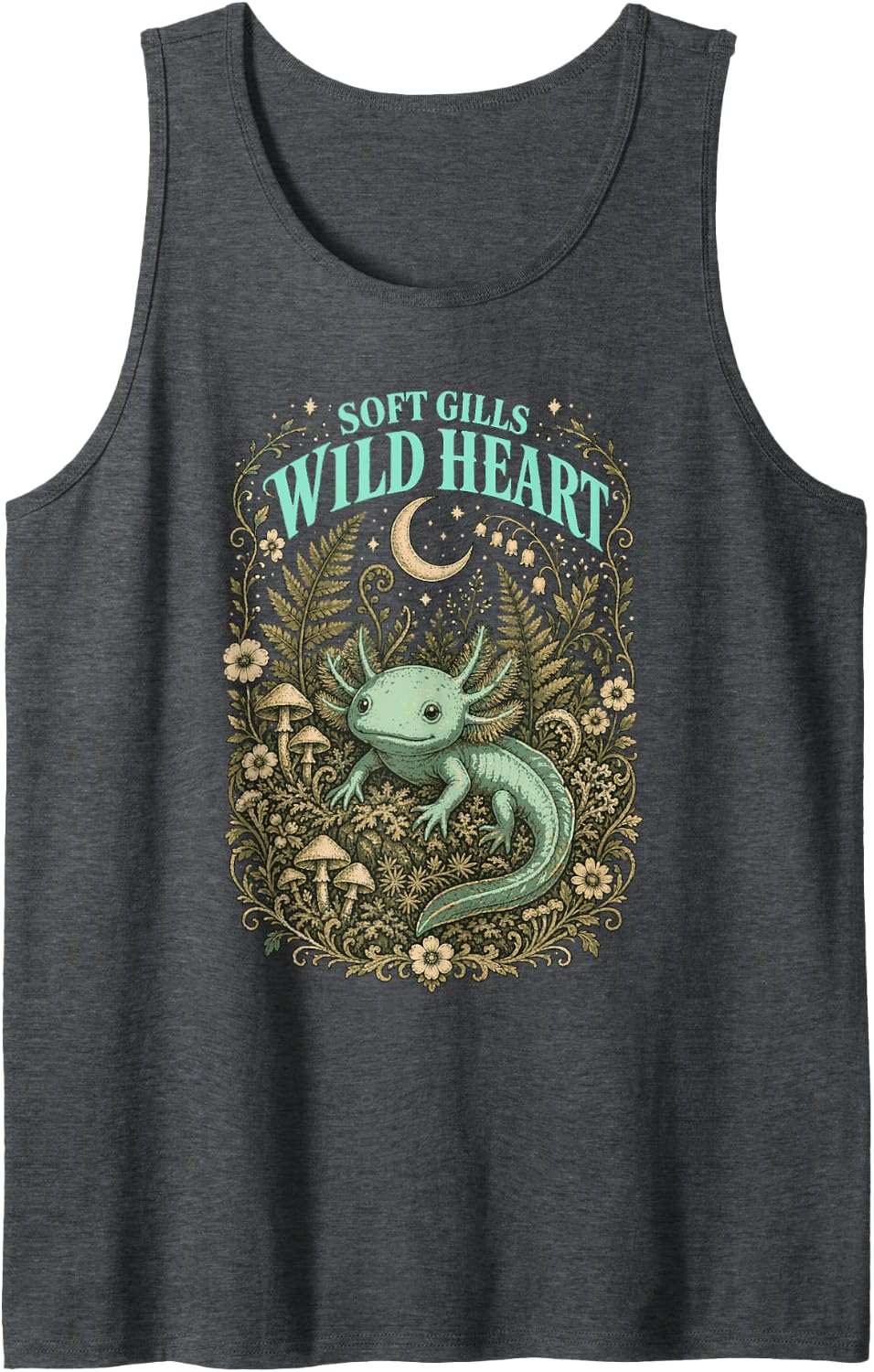 Axolotl Soft Gills Wild Heart Forest Moon Sleeveless Tank Top - Dark Heather Grey
