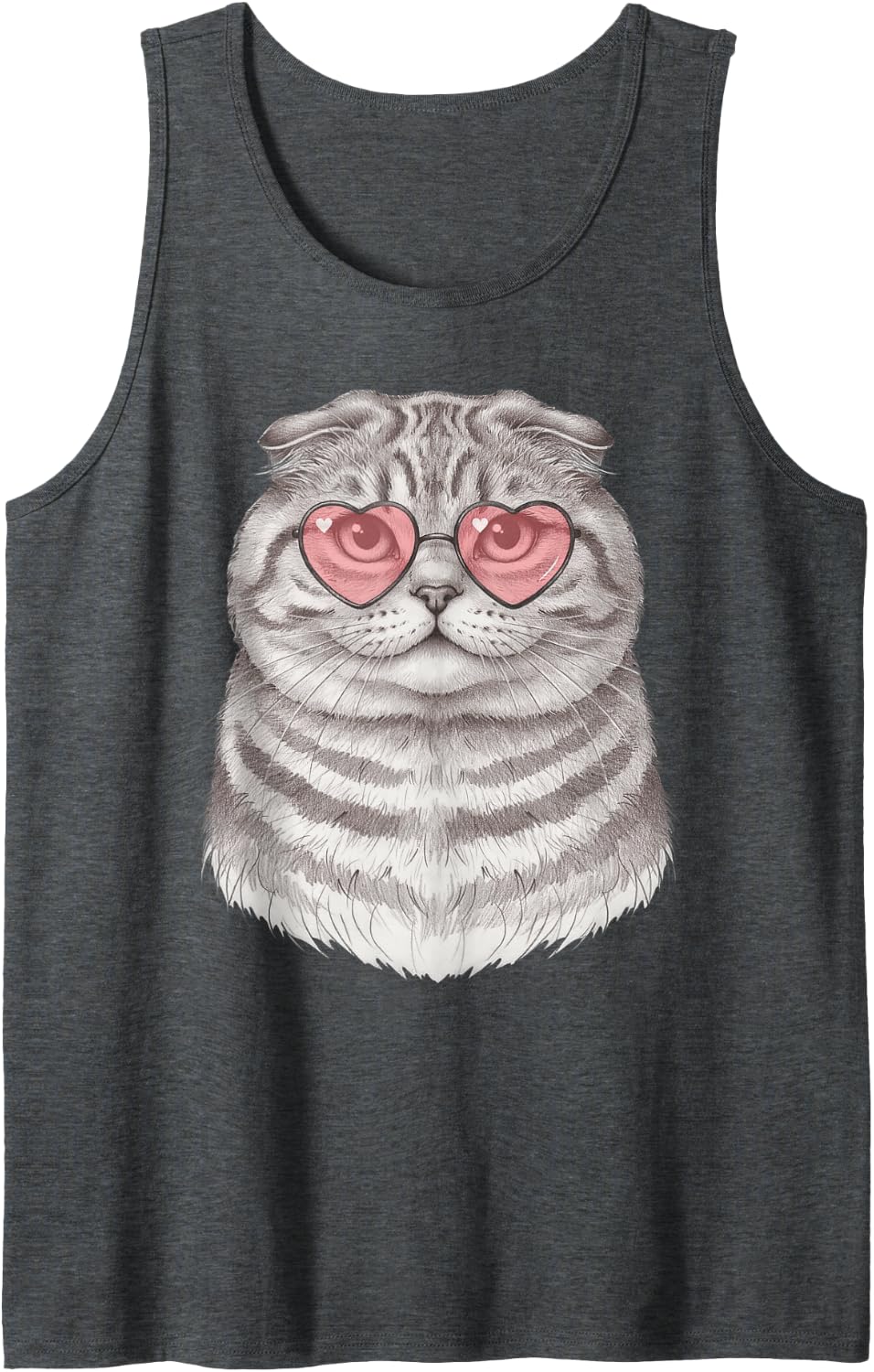 Scottish Fold Cat with Sunglasses Cat Mom Sleeveless Tank Top - Dark Heather Grey