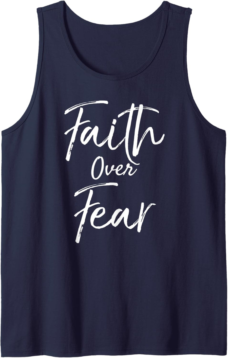 Faith Over Fear Gift for Women Inspirational Christian Tank Top - Navy Blue