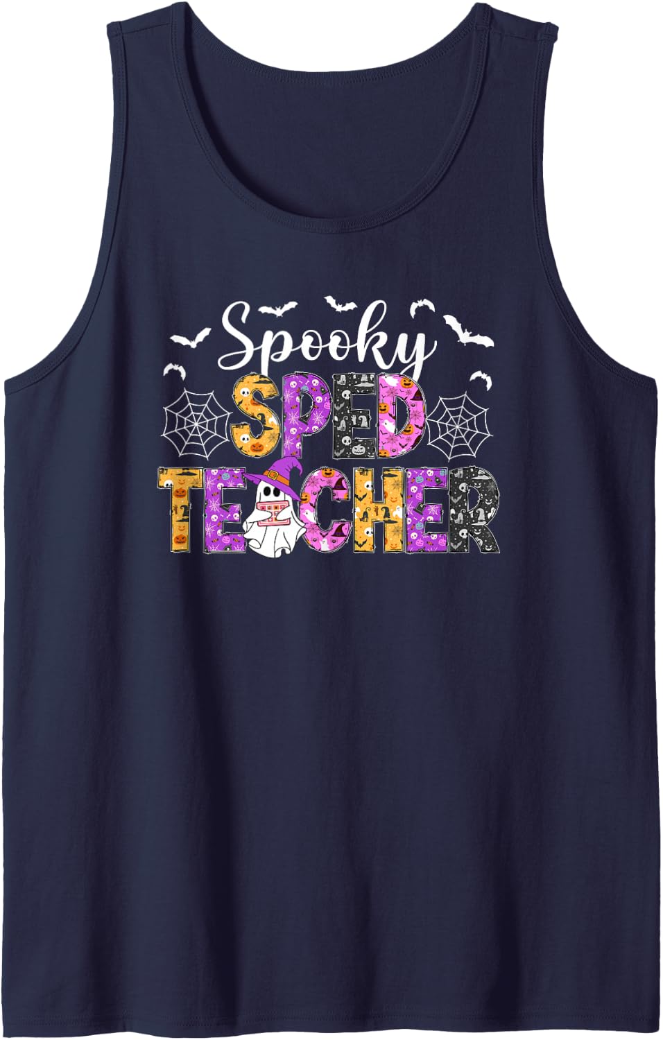 Spooky SPED Teacher Halloween Special Education Teacher Sleeveless Tank Top - Navy Blue