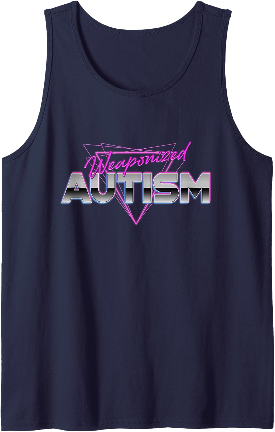 Vintage Arcade Retro Wave Weaponized Autism Awareness Month Tank Top - Navy Blue