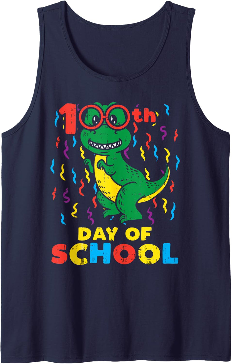 100th Day of School Trex Dinosaur Cute 100 Days Student Sleeveless Tank Top - Navy Blue