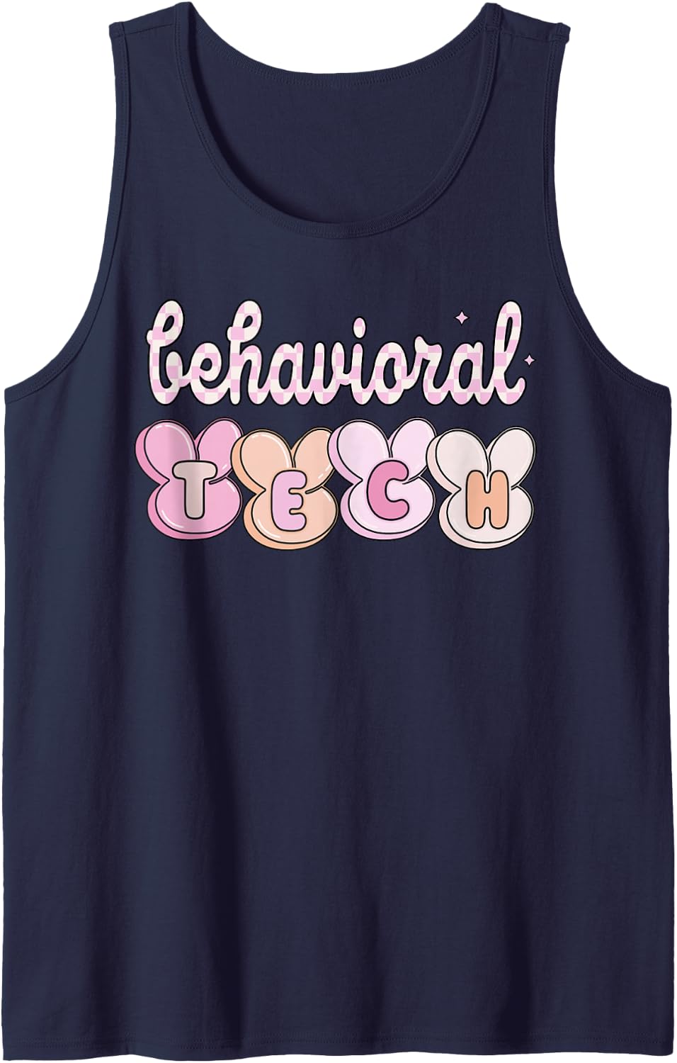 Easter Behavioral Tech ABA Applied Therapist Groovy Bunny Sleeveless Tank Top - Navy Blue