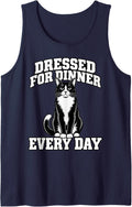 Tuxedo Cat Dressed for Dinner Every Day Feline Owner Lover Sleeveless Tank Top - Navy Blue