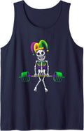 Jester Skeleton Deadlift Mardi Gras Gym Weight-Lifting Tank Top - Navy Blue